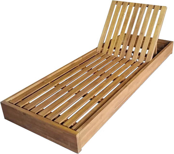 Acacia Wood Chaise Lounge Chair Outdoor, Adjustable Backrest Sun Lounger Recliner, Wooden Patio Sun Bathing