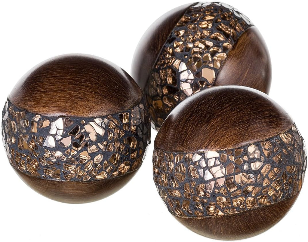 Schonwerk Brown Walnut Decorative Orbs for Bowls and Vase Fillers (Set of 3) Resin Sphere Balls for Living, Dining