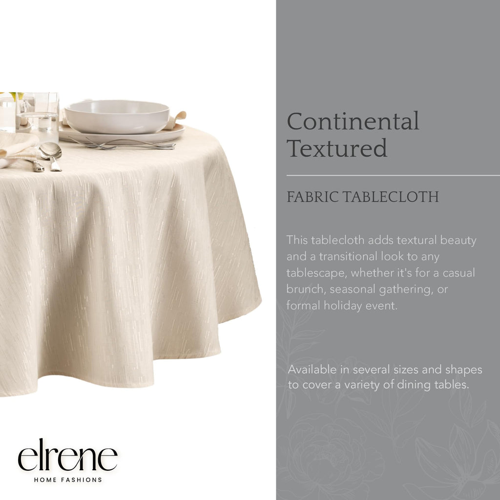 Continental Solid Texture Water Resistant Tablecloth, Ivory - 60" W x 84" L Oval