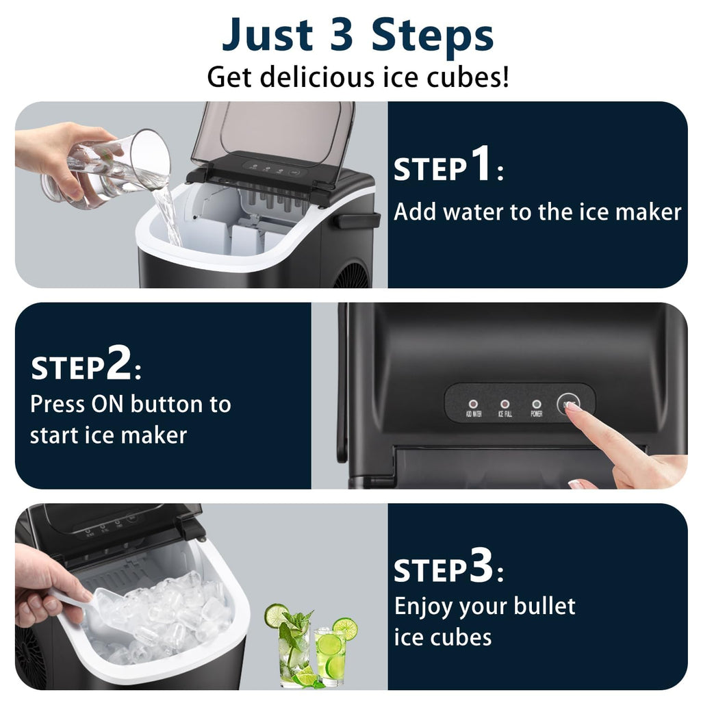 Countertop Ice Maker Portable Ice Machine with Handle,Self-Cleaning Ice Makers, 26Lbs/24H, 9 Ice Cubes Ready in 6