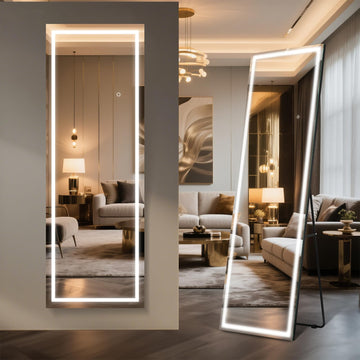 65"x22" Frameless Full Length Mirror, Dimmable 3 Color LED Light