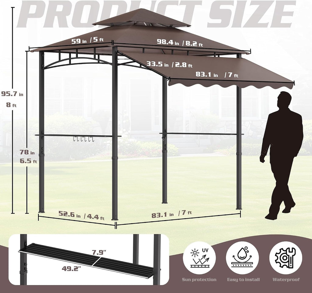 8'X8' Grill Gazebo Canopy - Heavy Duty Steel Frame, Double Tiered Grill Canopy Grill W/Shelves, Ceiling Hooks