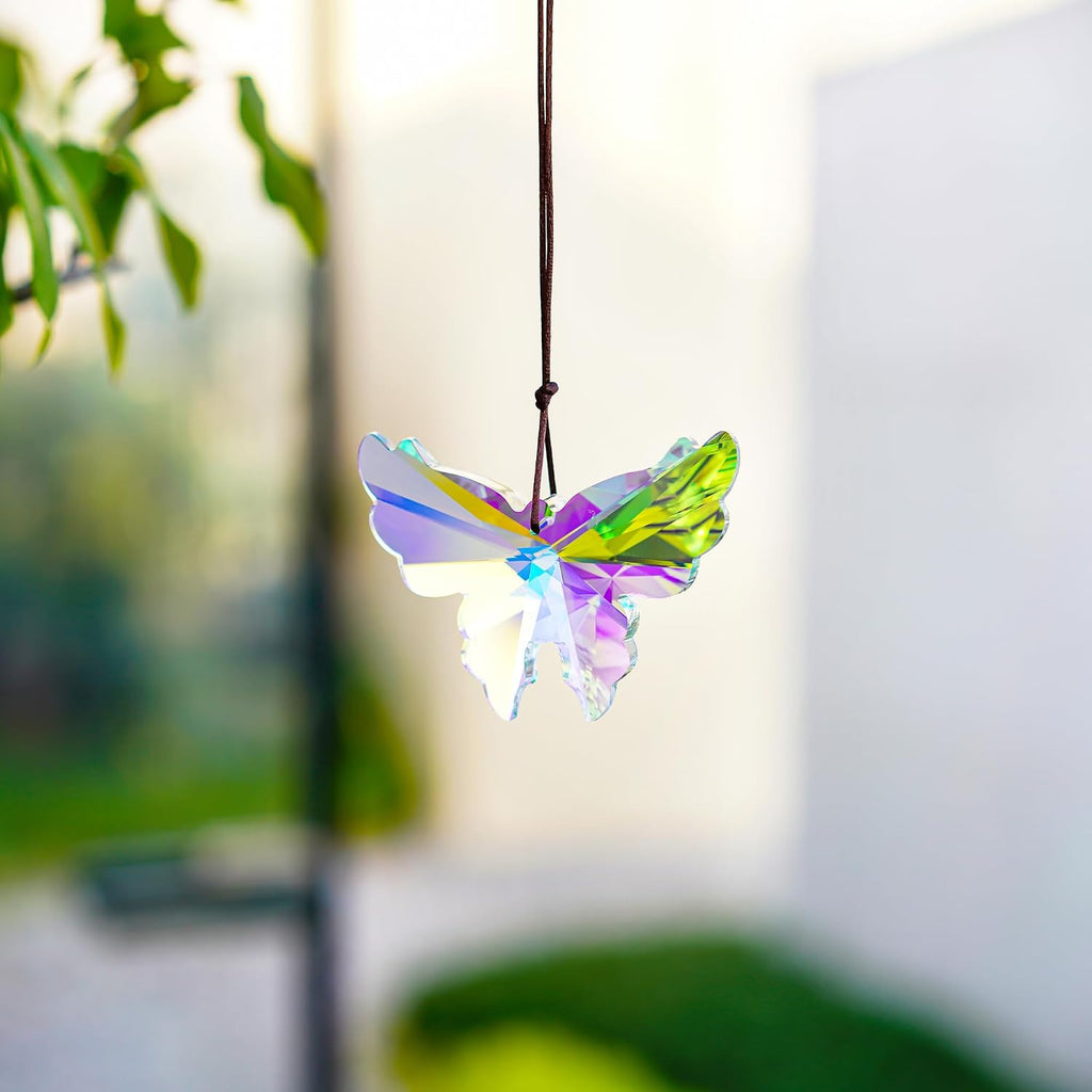 76mm AB Crystal Butterfly Prism Suncatcher Window Hanging Decor - AB Crystal Butterfly Prism Suncatcher Rainbow