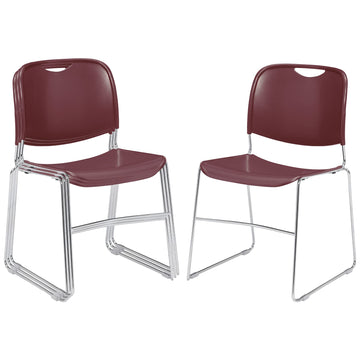 4 Ultra-Compact Plastic Sled Base Stack Chair (Wine Red, 4-Pack)