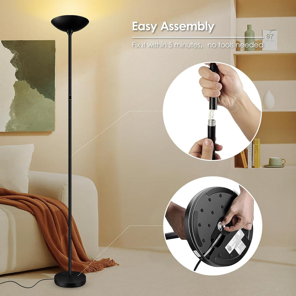 Stepless Dimmable Floor Lamp,30W 3000LM Super Bright LED Torchiere Floor Lamps with Remote & Touch Control