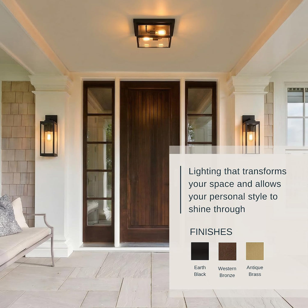 Westover 12" Outdoor Flush Mount Ceiling Light, 2-Light Western Bronze with Clear Beveled Glass, E12 Base