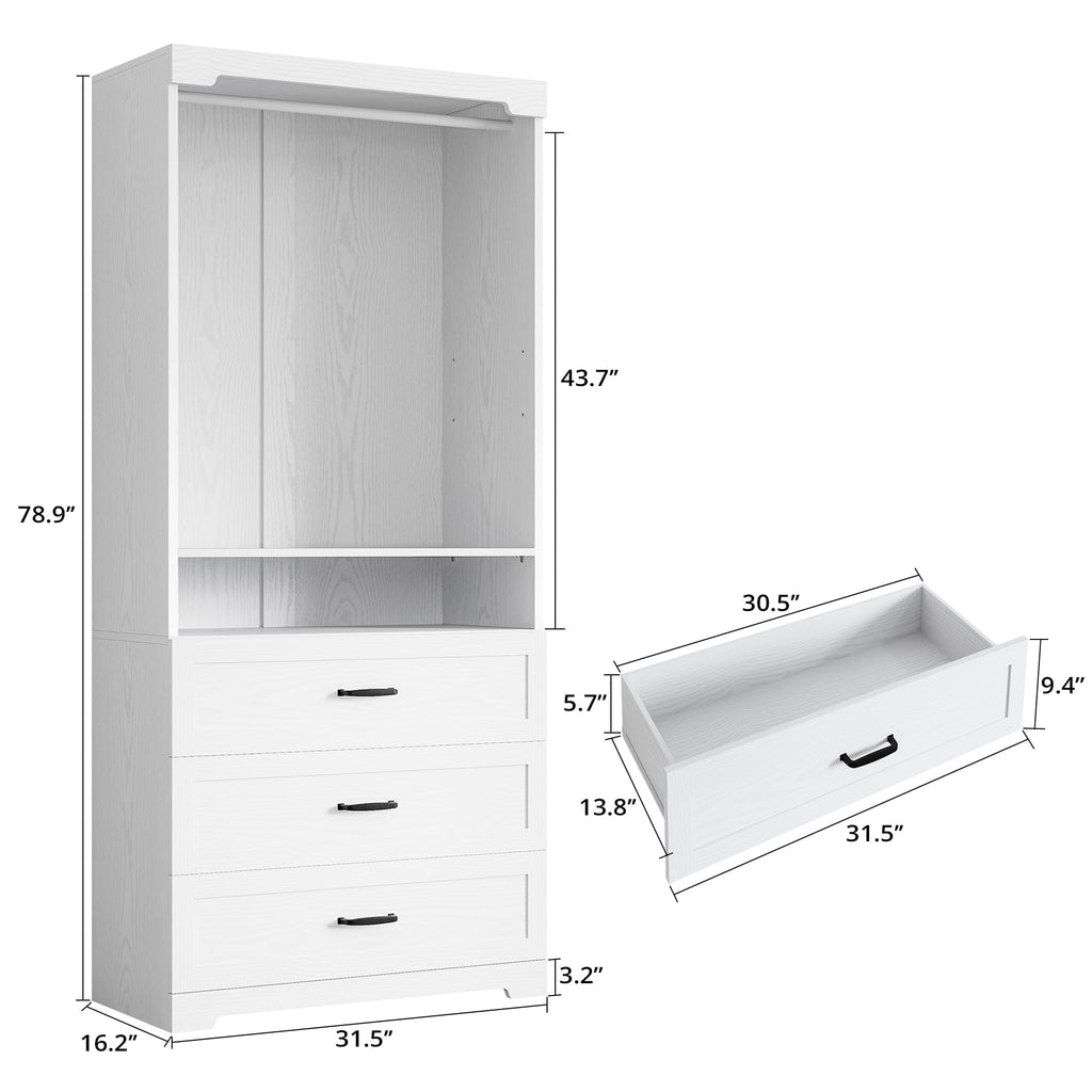 Freestanding Closet System with Adjustable Shelves & 3 Drawers