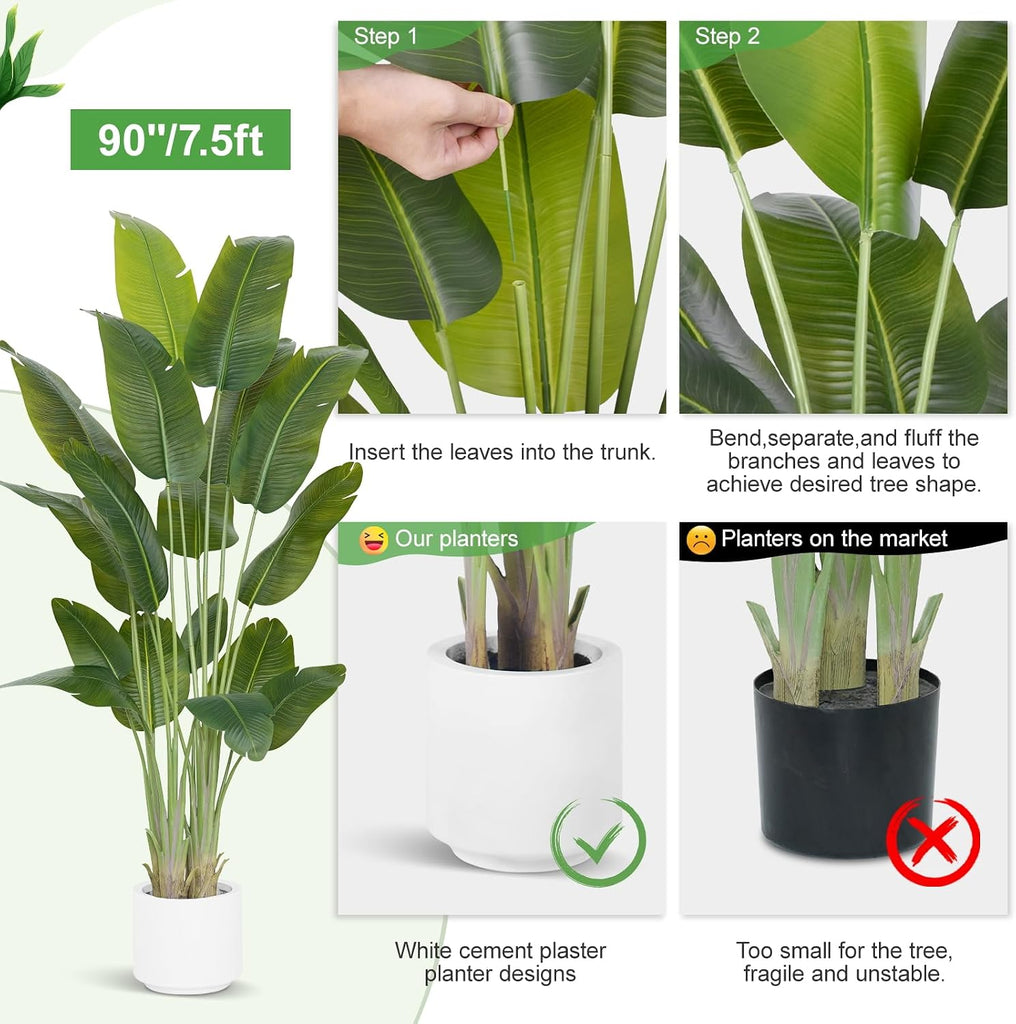 Bird of Paradise Plant 7.5Ft Tall Fake Tropical Palm Tree Large Fake Plants with 18 Silk Banana Leaves Faux Plant