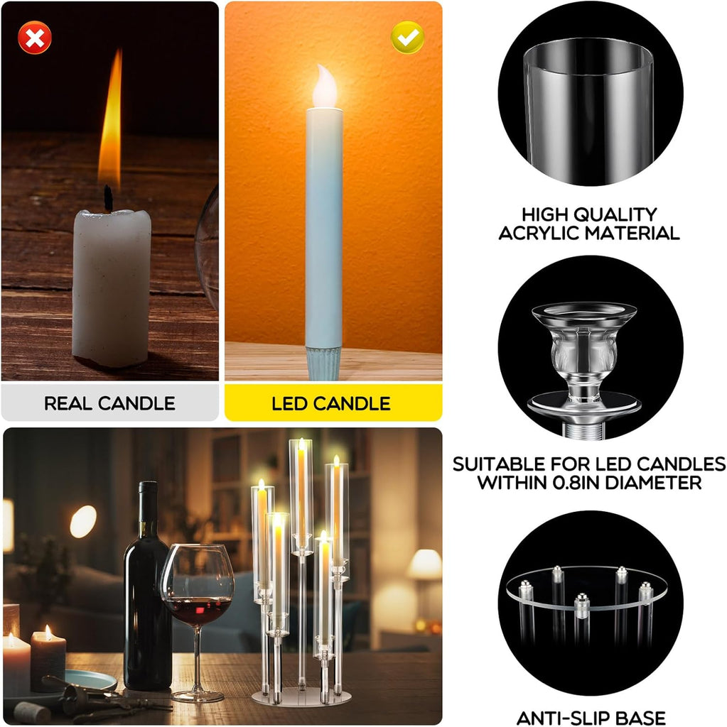 2 Pack 5 Arms Acrylic Candelabra Candle Holder Clear Candelabra Centerpieces, Crystal Candlesticks Pillar Taper
