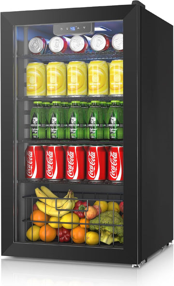 Black Mini fridge,116 Can Beverage Refrigerator Cooler,3.2 Cu.Ft Drink Fridge fo