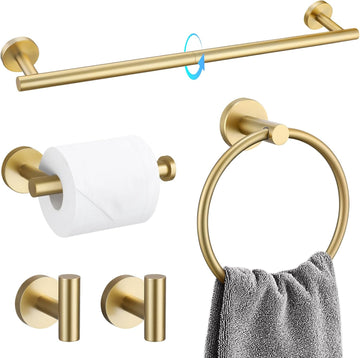 5 Piece Bathroom Accessories Set Brushed Gold Bathroom Hardware Set 23.6 Inch Bath Towel Bar Set SUS304 Stainless