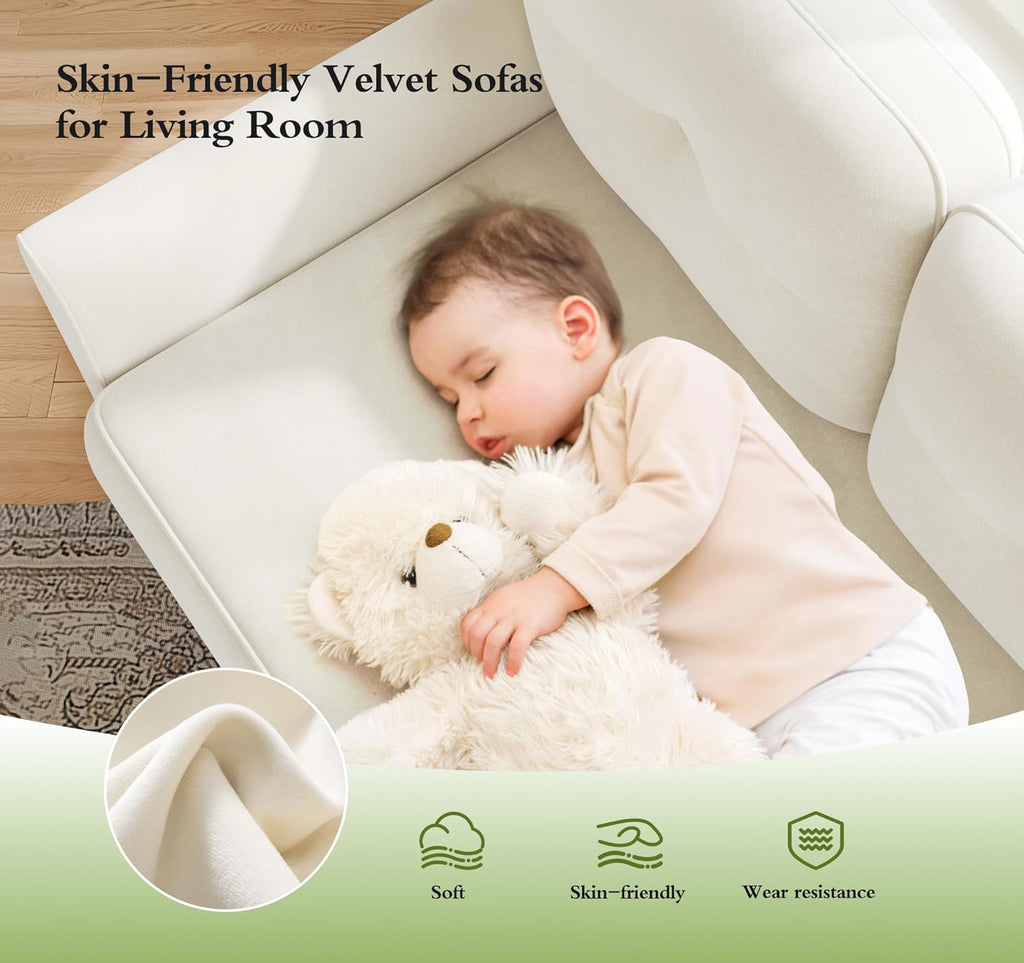 Sofa Set , Comfy Velvet 2 Piece Couch Sets , Tool-Free Setup 3 Seat Couch and Loveseat Sets, Modern Sofa and Loveseat