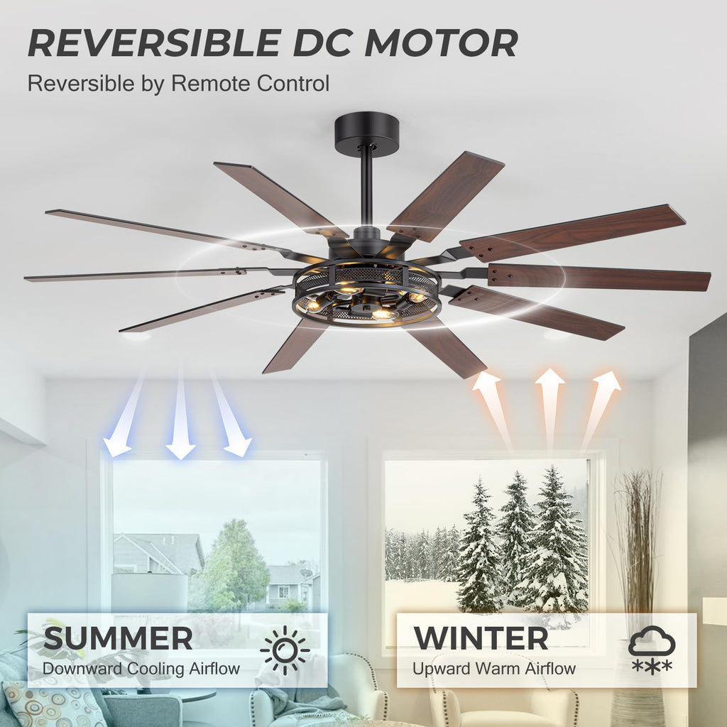 60 Inch Farmhouse Ceiling Fans with Rustic Lights, Caged Ceiling Fans with Remote