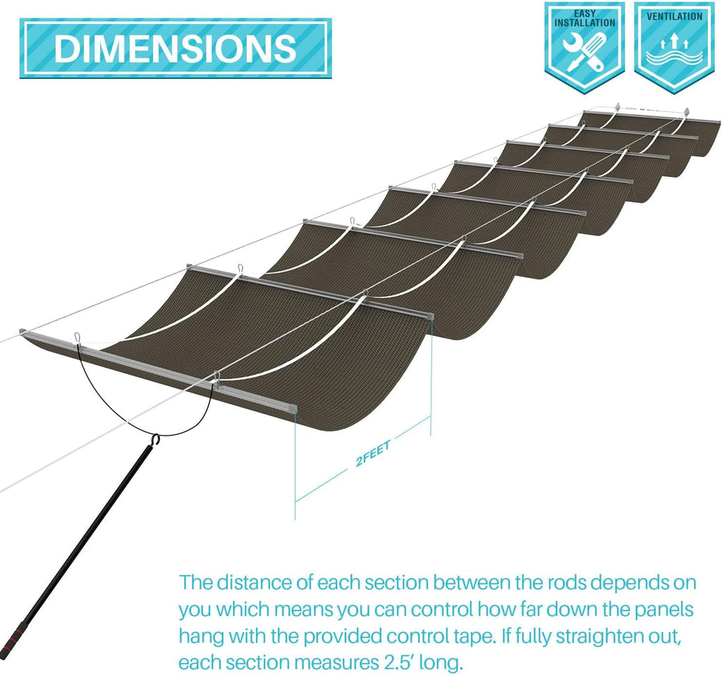 7'Wx16'L Pergola Shade Cover Retractable Shade Awning Slide Flexible Canopy Deck Porch Hang Down U Shape Wave Shade