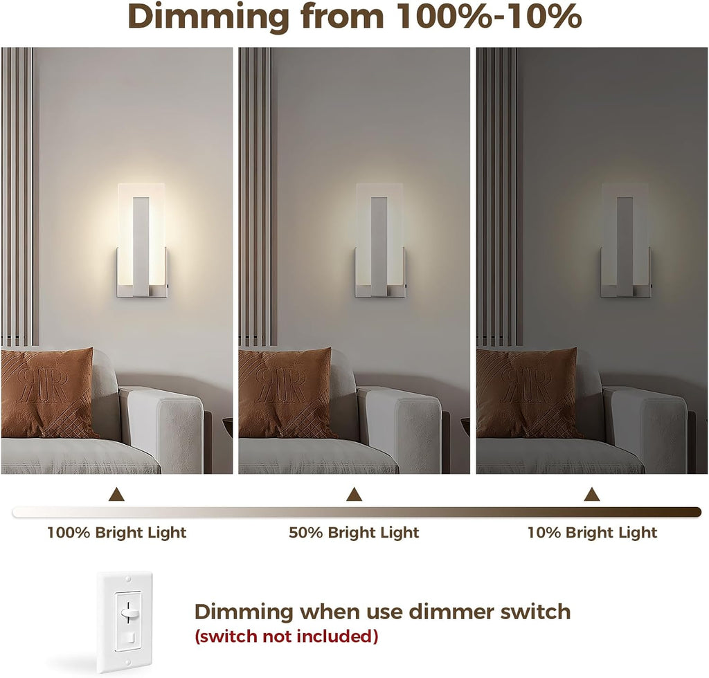 Modern LED Wall Sconces, Set of Two, 5CCT Dimmable Hardwired Wall Mounted Lights, 9.76 Inch Brushed Nickel Indoor