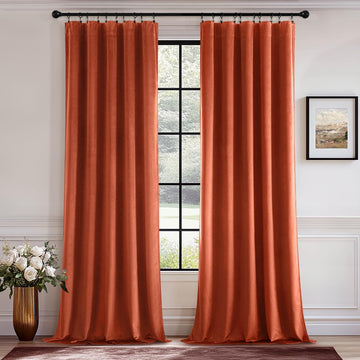 Fall Burnt Orange Velvet Blackout Curtains W40 x L90 Inch, 2 Panels