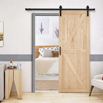 30in x 84in Spruce Sliding Barn Door Including 5.5FT Sliding Door Hardware Kit and Handle, Apply to Interior Rooms &