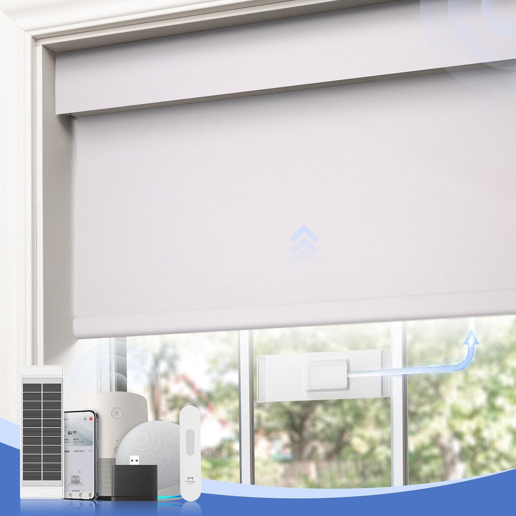 Motorized Blinds with Remote,100% Blackout Smart Roller Shad - A white 231⁄