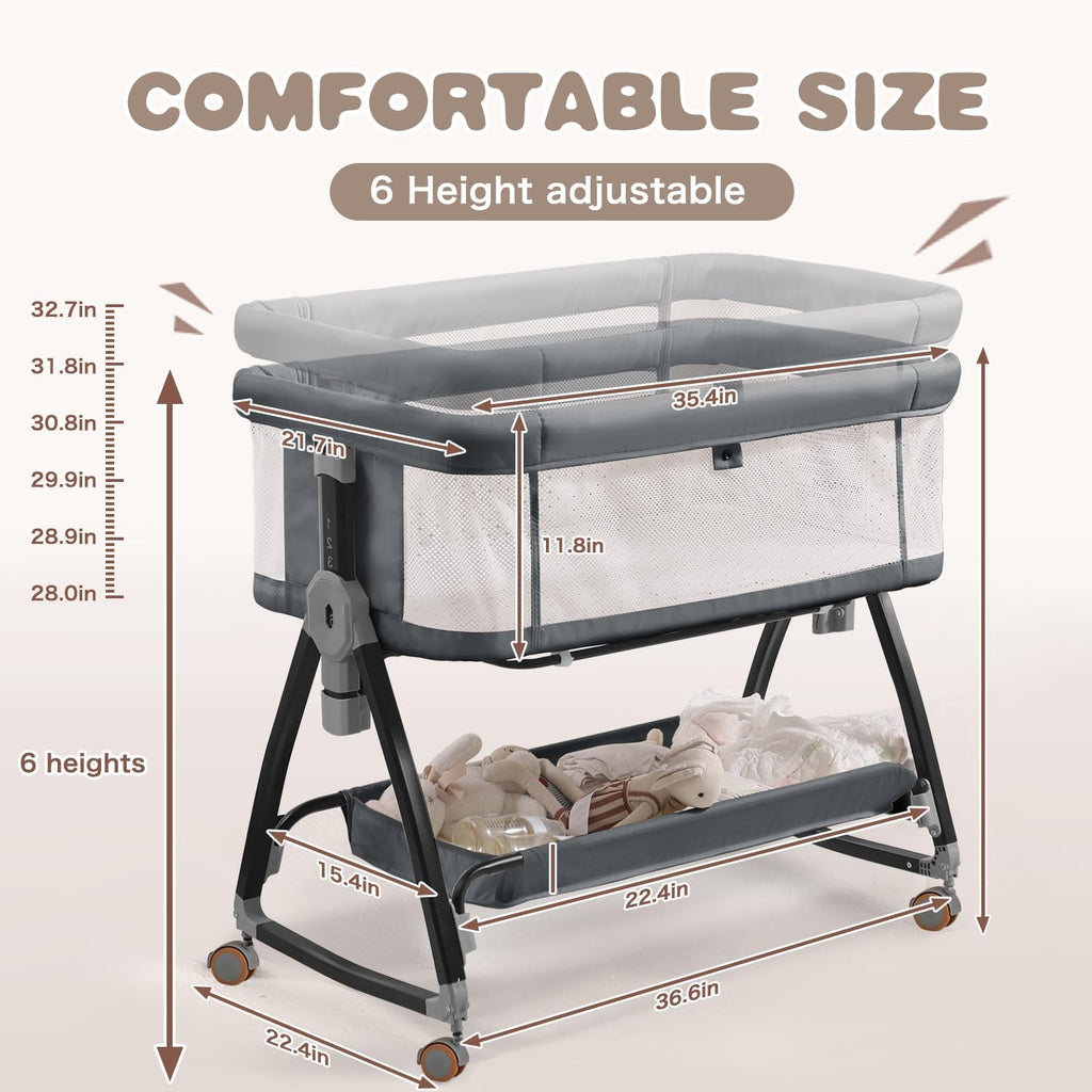 Bassinets Bedside Sleeper with Wheels and Mattress, Cosleeping Baby Bed with Storage, Co-Sleeper Bassinet Attach to