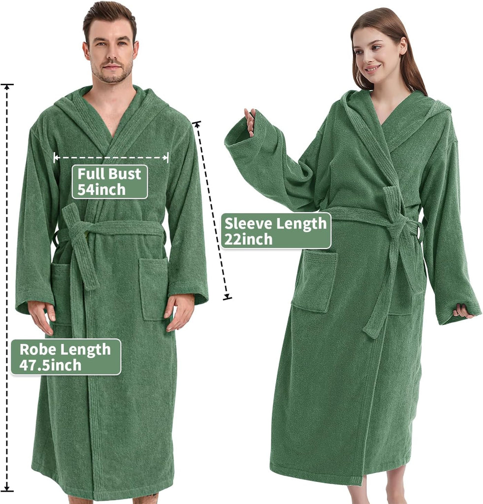 Mens Robe with Hood, Plush Cotton Bathrobe,Soft Terrey Cloth Bath robe, Absorbent Hooded Robe for Shower Spa