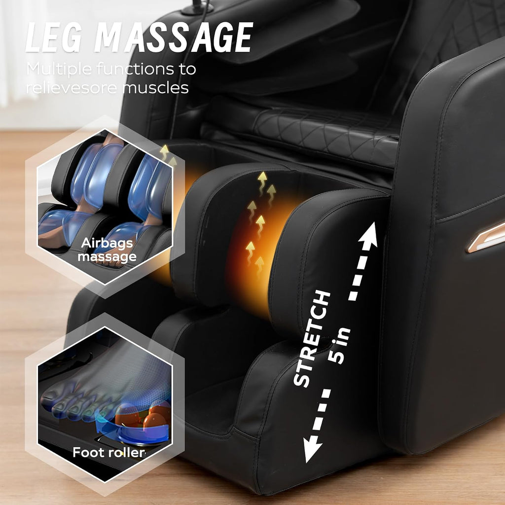 Zero Gravity Massage Chair with Heat, Full Body Airbags, Touch Screen, 6 Rollers, Bluetooth Speaker
