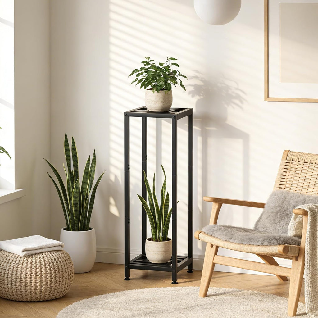Metal Plant Stand, 2-Tier Indoor Outdoor Flower Pot Holder, 40*11.81*11.81 Inch, 230 lb Capacity, Adjustable Feet