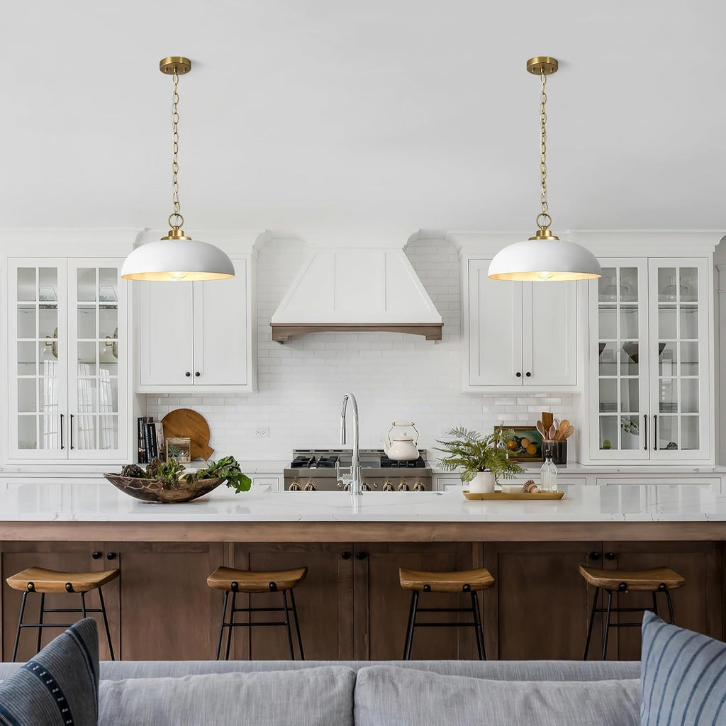 15.7" Pendant Light Fixtures, Farmhouse Pendant Lights Kitchen Island, White Hanging Ceiling Light for Kitchen Island