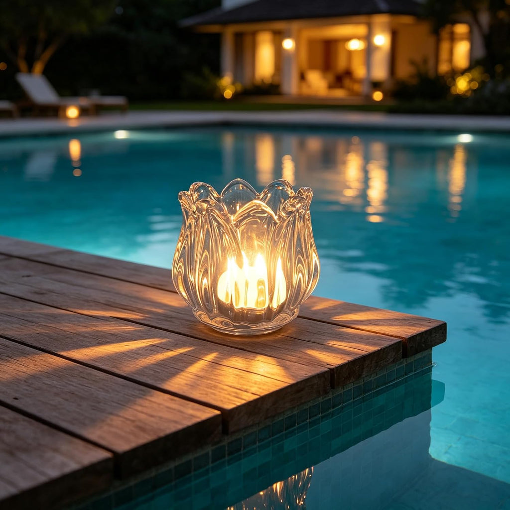 Votive Glass Tealight Candle Holders, Candles Not Included (Transparent Tulip-12 Pcs)