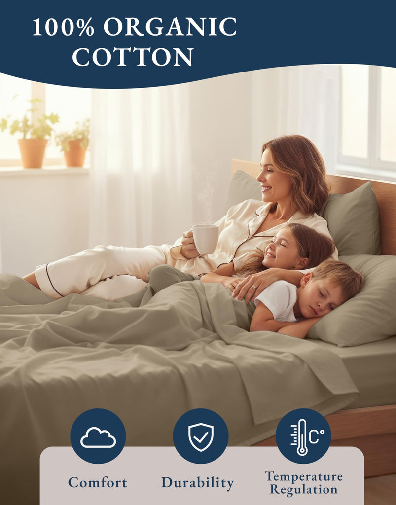 Queen Sheets 100% Organic Cotton Soft 4pc Percale - Taupe