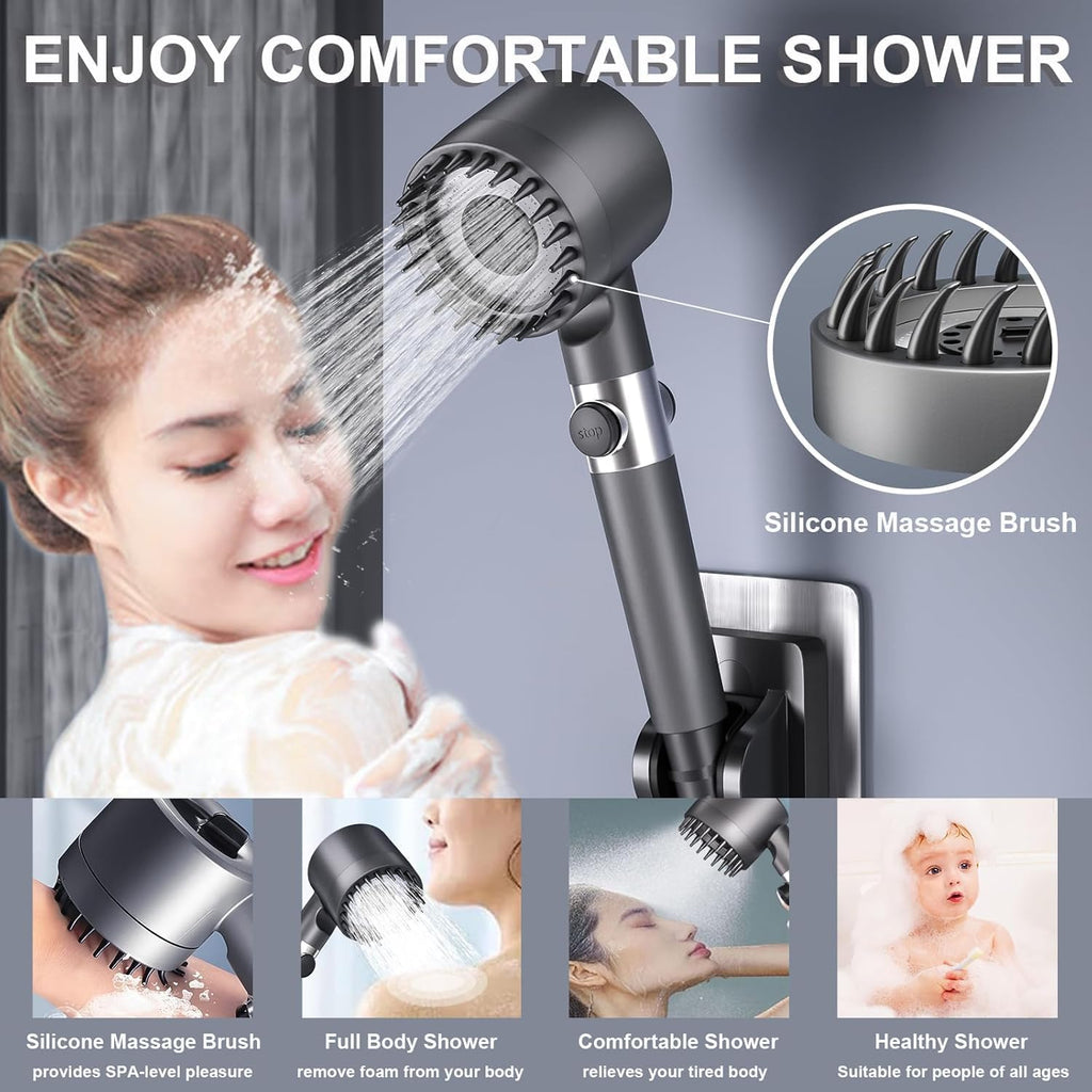 Filtered Shower Head with Handheld,ion High Pressure 4 Spray Mode Showerhead with Filters,Water Softener Filters Beads