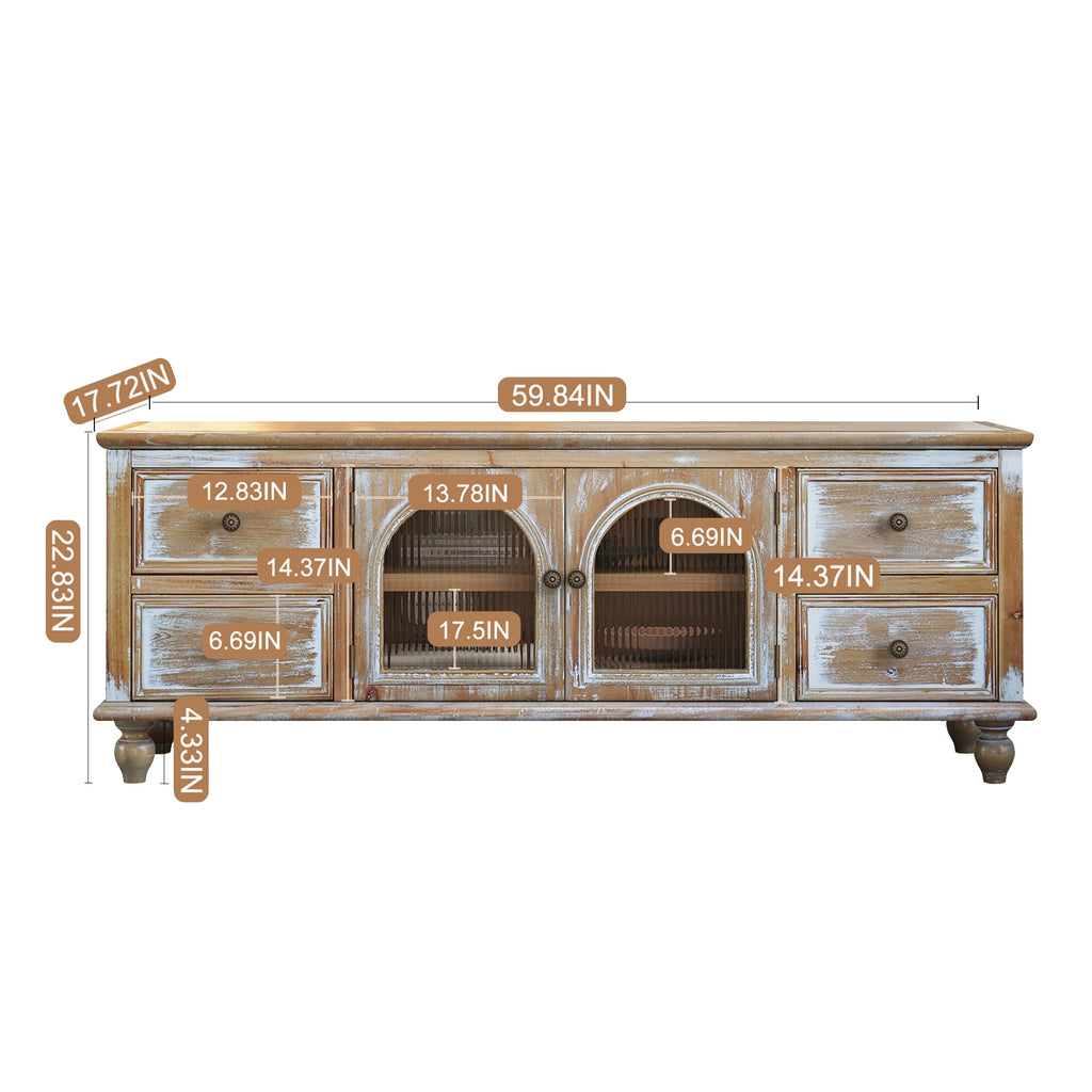 60" Solid Wood TV Stand, Entertainment Center with Storage Drawers