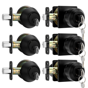 Exterior Deadbolt and Keyed Entry Door Knob Set, Key Entry Front Black Door Knob with Lock and Key (3 Pack)