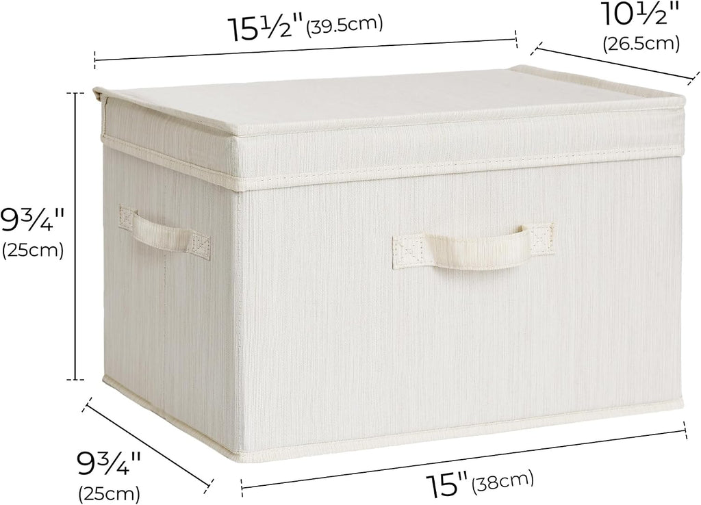Fabric Storage Bins with Lid, Decorative Storage Boxes for Shelves, Stackable Closet Organizer Basket with Handles