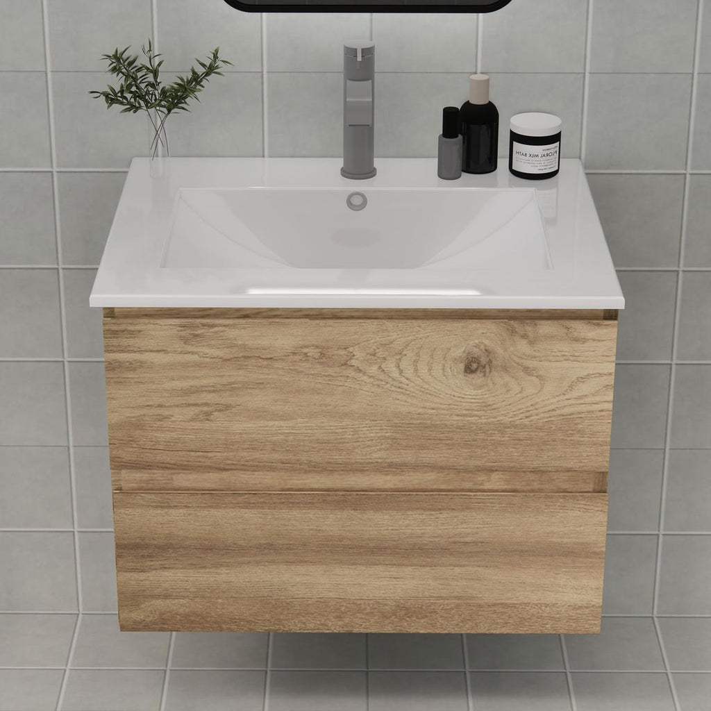 Wall-Mounted Bathroom Vanity with Sink and 2 Soft-Close Drawers