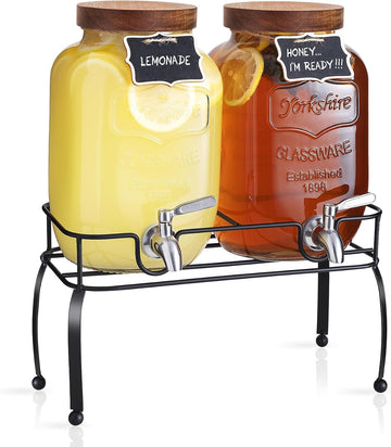 Gallon Glass Drink Dispenser for Parties with Stand - Set of 2