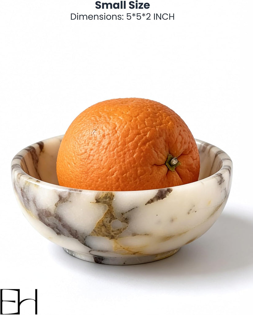 Natural Marble Bowl 5 Inch, Trinket Key Tray Vanity | Real Calacatta Viola Stone, Catch All Dish Small Bowl for Purse