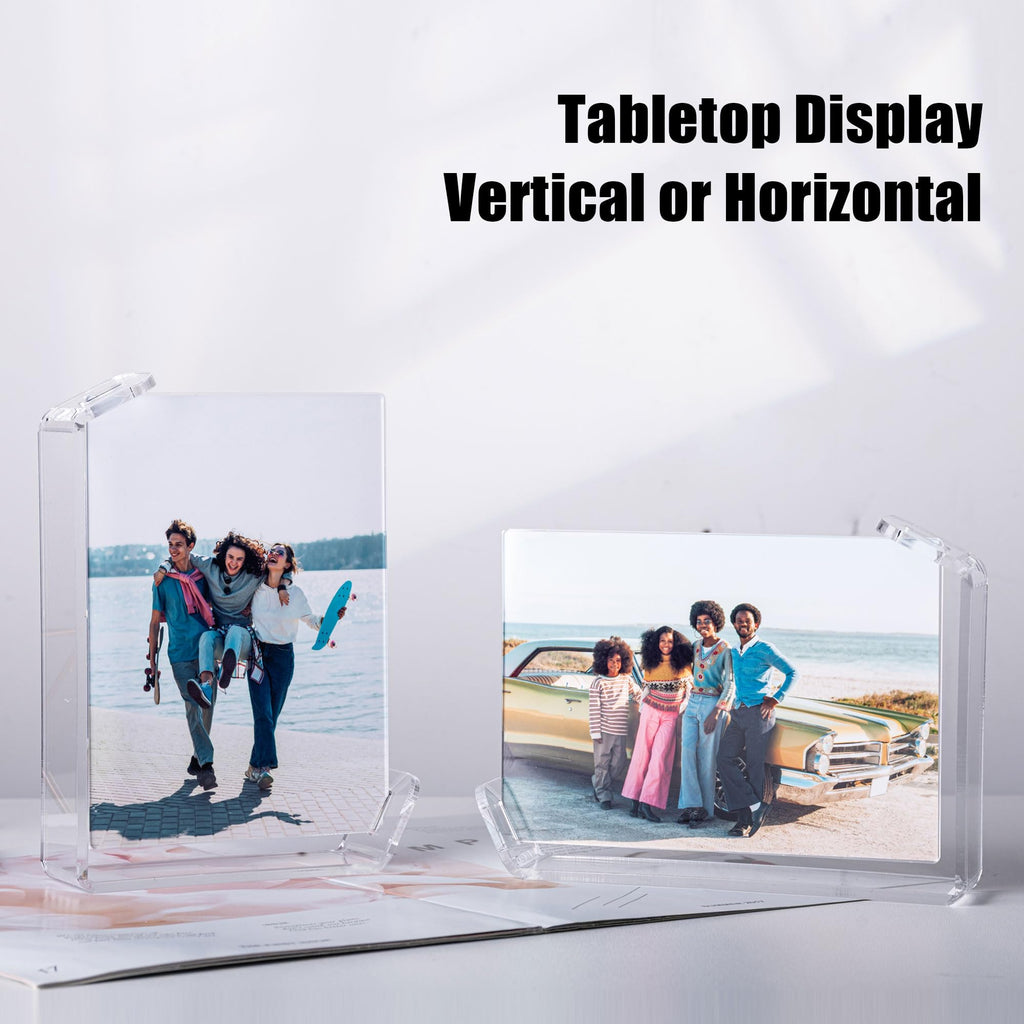 4x6 Picture Frame, 2 Pack Floating Acrylic Photo Frames, Double Sided Modern Tabletop Stands, Horizontal and Vertical