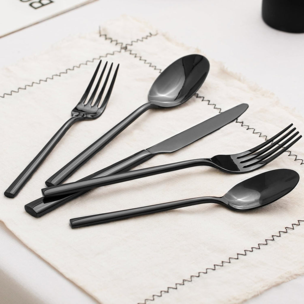 Black Silverware Set, 40-Piece Forged Flatware Set Cutlery Set Premium Stainless Steel, Service for 8