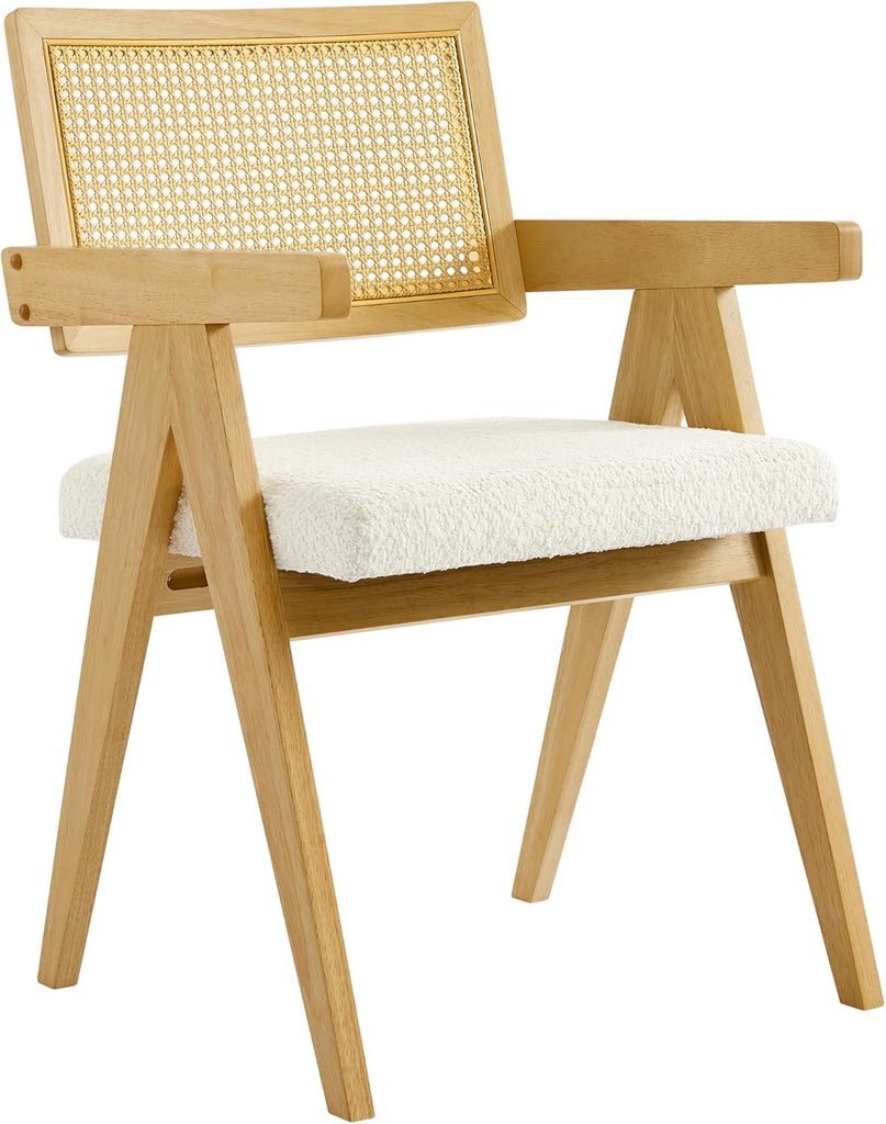 Rattan Dining Chairs Set of 2, Modern Dining Chairs with Cushioned Seat and Solid Wood Frame, Accent Chairs for Dining Room, Kitchen or Living Room, Oak