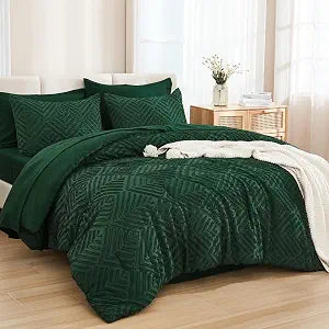 Queen Comforter Set with Sheets, Dark Emerald Green - Set of 7