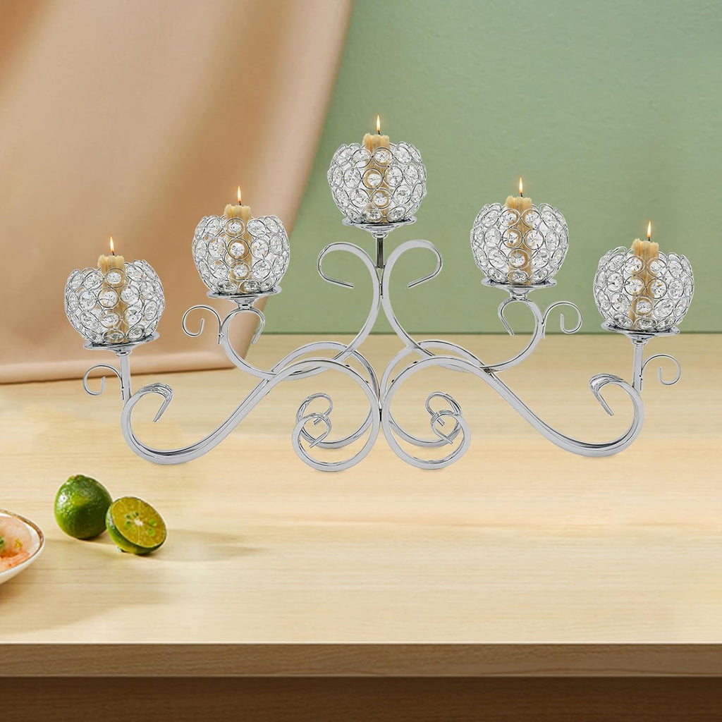 5 Arms Crystal Candle Holder Candlestick Holder CandelabrasDecor Home Tabletop Centerpiece Candle Holder Accessories