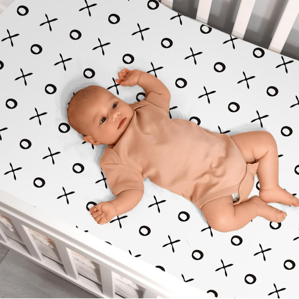 4 Pcs Black and White Crib Sheets for Baby Microfiber Baby Bassinet Soft Sheets Crib 52" x 28" for Standard Cribs