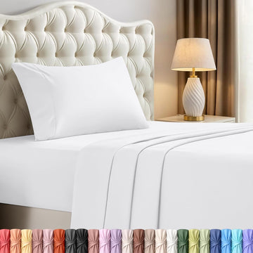 Twin Sheets Set, 3 Pieces 16" Deep Pocket Hotel Luxury Bed Sheets, White - Set of 3