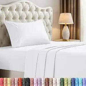 Twin Sheets Set, 3 Pieces 16" Deep Pocket Hotel Luxury Bed Sheets, White - Set of 3