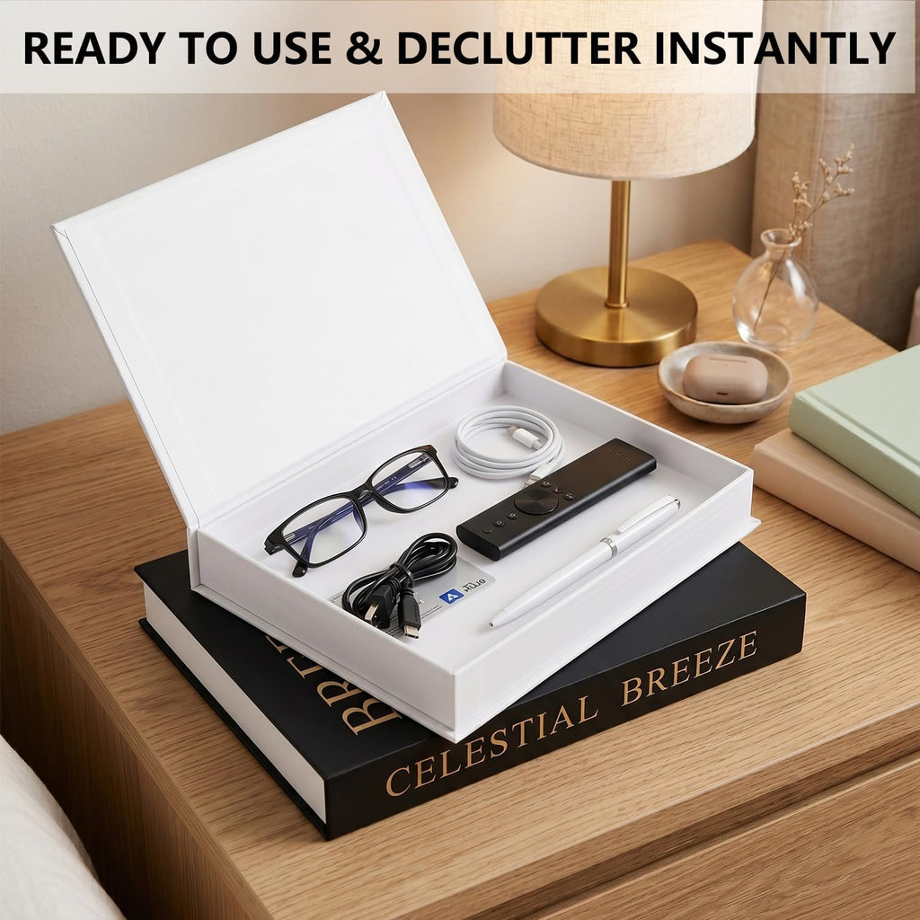 Decorative Books Decor -Set of Linen Fake Books Storage Boxes with Hidden Storage, Stackable Coffee Table Bookshelf