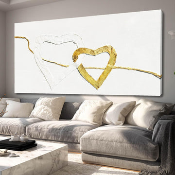 White and Gold Abstract Wall Art Minimalist Wall Decor Heart Art Prints Living Room Canvas Picture Line Art