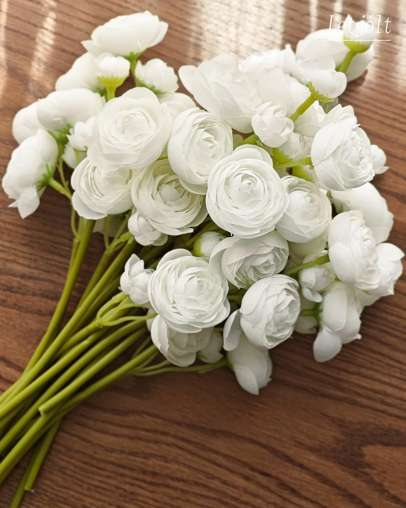 Ranunculus White Silk Flowers, 18 Pcs
