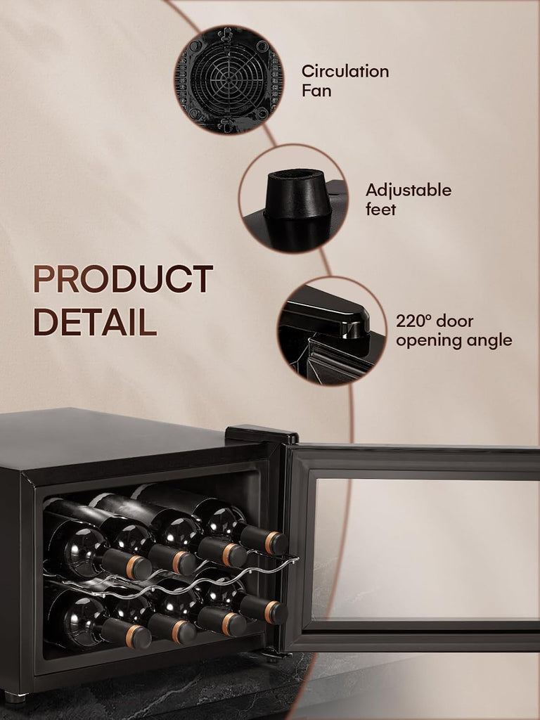 8 Bottles Countertop Wine Fridge, Small Wine Fridge with Double Glass Doors, LED