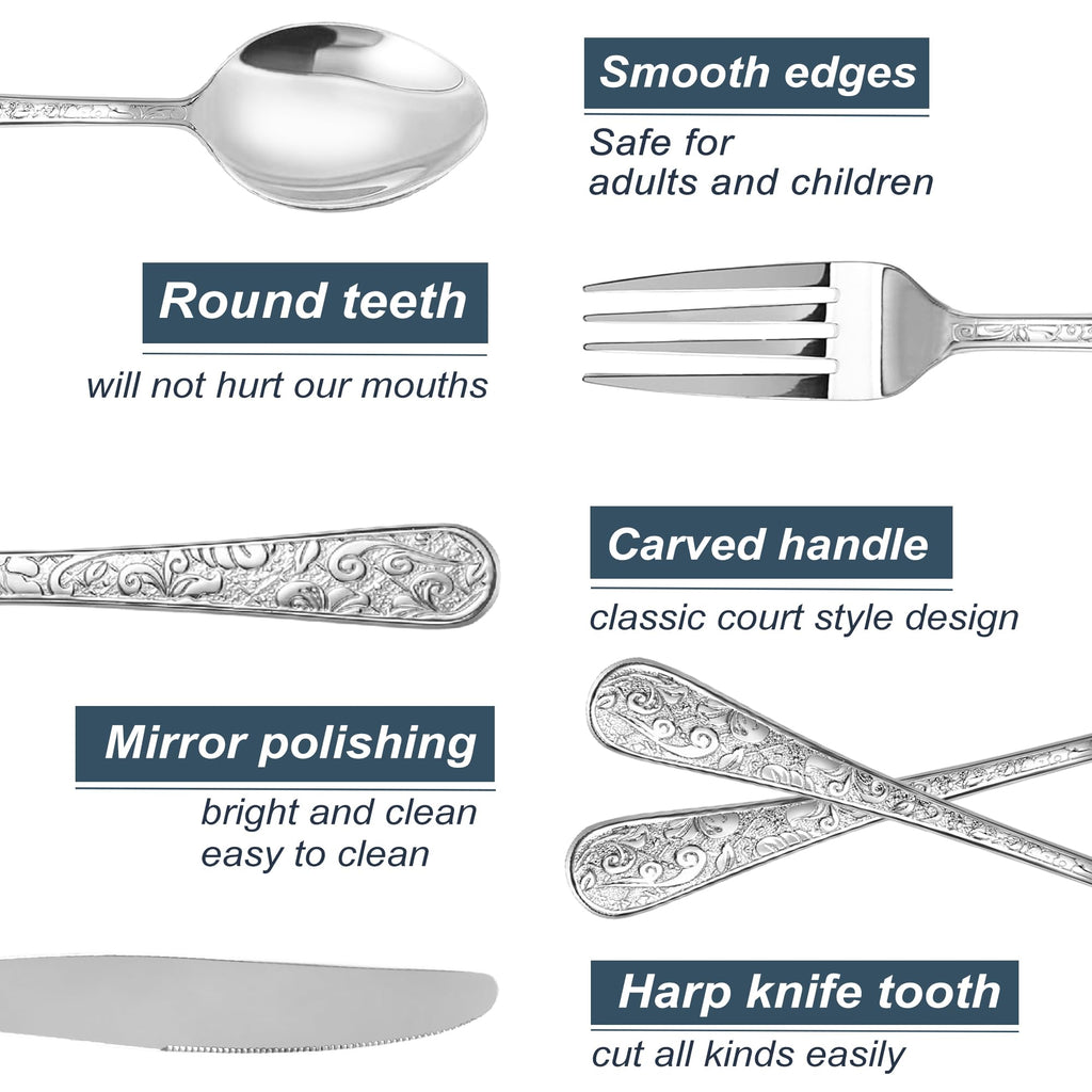 Vintage Carved Silver Stainless Steel 20-Piece Flatware Set