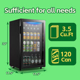 Beverage Refrigerator Cooler 3.5 Cu.Ft, 120 Can Mini Small Fridge with Glass Doo